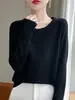 Suéteres de tricô para primavera e outono, blusas básicas no atacado, imitação de alta qualidade, novos estilos para usar por baixo, sobretudos, suéteres de gola redonda com mangas compridas para moda feminina