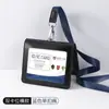 Portatarjetas de identificación grande plegable de cuero genuino, portatarjeta de trabajo 70*100 hecho a medida con cordón, estuche de cuero para gafete de fábrica