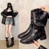 Botines Franceses de Media Caña Botas tipo Martin 2026 Otoño Nuevos Moda Occidental Versátiles Retro Botas Individuales Impermeables Plataforma Tacón Grueso