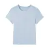 Camiseta de Manga Corta Ajustada de Hombro Normal para Mujer, Color Sólido, Cuello Redondo, Camiseta Básica de Lyocell Tencel Lino, Verano 2026