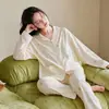 Conjunto de pijama feminino novo, com textura de algodão, anti-bolinhas, de manga longa e calça comprida, pode ser usado fora de casa como roupa casual para ficar em casa (Dourado