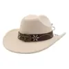 Sombrero de Vaquero Occidental Transfronterizo Nuevo para Hombres y Mujeres Sombrero de Fieltro de Lana Sombrero de Ala Ancha Estilo Minoritario Sombrero de Jazz YZD034