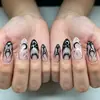 Item popular de comércio exterior: Unhas Postiças Longas Formato Amêndoa Estilo Menina Picante Lua Escura Chama Halloween Peça com 24 unidades Atacado