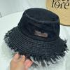 Sombrero de Pescador de Mezclilla Estándar de Metal a la Moda Estilo Coreano para Mujer Primavera y Verano Celebridad de Internet Lavado Viejo Sombrero de Cubo con Desgaste Sombrero para el Sol de Viaje