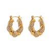 Pendientes de aro retorcidos brillantes de circonita con costuras personalizadas de venta caliente transfronteriza europea y americana, pendientes de acero inoxidable chapados en oro de 18 quilates, joyería