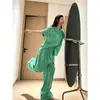 Cardigan suave estilo coreano con rayas, pijama de manga corta para mujer, nuevo modelo verano 2026, pantalón largo para estar en casa, casual y adecuado para usar al aire libre