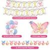 Tema de Cumpleaños Mariposa Rosa Set Infantil Bandera Fiesta de Cumpleaños en el Jardín Bandera para Pastel Decoración con Globos