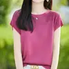 Nueva Camiseta de Punto para Mujer Primavera/Verano 2026, Tencel Lino, Cuello Redondo, Manga Corta, Color Sólido, Calado, Holgada, Capa Base