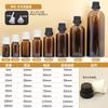 Botellas de Aceite Esencial de 5 ml a 100 ml en Stock, Vidrio con Tapón Interior, Tapa de Plástico Negro Antirrobo, Botellas Dispensadoras de Muestra de Aceite Esencial Marrón
