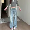 Jeans Scythe Azul Lavado Vintage para Mujer, Nuevo Diseño Otoño 2026, Pantalones de Pierna Ancha Sueltos Únicos que Adelgazan