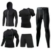 Traje de Fitness Bodysuit para Hombre Alta Elasticidad Ropa de Fitness Ropa Deportiva para Correr Secado Rápido Conjunto de Cinco Piezas para Entrenamiento