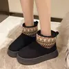 Botas de Nieve de Suela Gruesa para Mujer 2025 Nuevas Botas de Nieve Cortas Estilo Étnico de Invierno Zapatos Exteriores de Algodón Forrados de Lana y Engrosados para Mujer