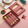 Juego de tenedor y cuchara de Navidad de acero inoxidable transfronterizo taza creativa cuchara de café de postre de dibujos animados Tenedor caja de regalo regalo regalo