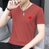 Playera Modal de Seda de Hielo para Hombre de Manga Corta Antibacteriana y Antiácaros Top de Cuello en V Fresca de Secado Rápido Manga Corta Camiseta Estilo Chino