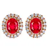 Brincos de tarracha coloridos com diamantes para venda quente ao vivo anel de brinco de tarracha Ruby natural de imitação Oval de 6 quilates de alta qualidade incrustado