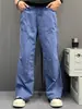 Pantalones de Trabajo Vintage Resistentes de Pierna Ancha Adelgazantes con Doble Rodilla para Hombre, Pantalones Cargo de Pierna Recta Línea A Desgastados con Lavado Pesado y Salpicaduras de Tinta