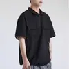Camisa tipo polo de manga corta de marca moderna para hombre, camisa estilo americano, decoración de cordón y cremallera de verano vintage, camiseta con bolsillo de trabajo transfronterizo