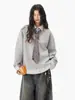 Camisa de Raya Falsa de Dos Piezas con Empalme de Cuadros, Solapa, Estilo Preppy Americano Otoño e Invierno, Holgada, Casual, para Usar como Capa Interior o Exterior