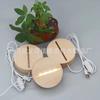 Base Redonda Luminosa de Madera Maciza Enchufe USB Luz Nocturna 3D Soporte de Lámpara LED Base de Iluminación Base Acrílica