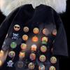 Marca Americana Trendy Pacote de Expressões Divertidas Camisetas de Manga Curta Masculinas e Femininas Verão Retrô Soltas Versátil Casal Tops de Meia Manga Trendy