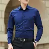 Camisa branca de outono masculina de manga comprida slim jovem coreano cor sólida casual masculina trabalho profissional formal