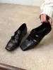 Mocasines de Cuero de Vaca Suave Puntera Cuadrada Retro Hebilla Dorada Pequeña Cuero Genuino para Mujer Fondo Plano Estilo Old Money para Viajar Zapatos Solos para Persona Perezosa Zapatos Pequeños de Cuero