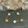 Fábrica CNC V-Gold Pulseira Trevo de Quatro Folhas Cinco Flores V-Gold com Flores Finas e Banho Espesso de Ouro 18K, Presente para Aniversário de Namorada, Trevo da Sorte com 1 Significado