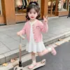 Conjunto de Vestido Cárdigan Suéter para Niñas Ropa de Punto de Primavera para Niños Vestido de Princesa Moda para Bebés Ropa de Primavera y Otoño