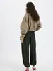 Cortavientos Corto Caqui Retro Americano Cuello Alto Botones Cintura Ceñida Top Chaqueta Corta Casual para Mujer de Trabajo al Aire Libre