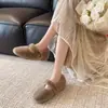 Sapatos felpudos de sola reta da moda para mulheres, novo modelo outono e inverno 2026, estilo Mary Jane com uma única tira, sapatos de algodão pelúcia, sapatos quentes de sola única para uso externo