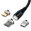 Nuevo cable de datos magnético de succión de cabeza redonda tres en uno soporte datos + carga rápida QC3.0 carga flash 3A cable de carga de succión magnética