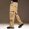 Calça Casual Versátil Moda Jovem Tendência Estilo Workwear Retrô para Uso Externo Multibolsos de Corte Reto para o Dia a Dia