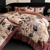 Conjunto de quatro peças de veludo de leite espesso, quente e estilo retrô para outono e inverno, com estampas florais e étnicas, apresentando bordas largas em terry francês e fleece de bebê