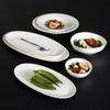 Nuevas Características Creativas Vajilla Nórdica Restaurante de Alta Gama Hotel Comercial Blanco Brillante Patrón Cerámico Platos y Juego de Platos