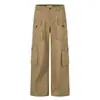Calça de Trabalho Multibolsos Outono Design Moderno Lavagem Desgastada Marca Tendência Solta de Perna Larga Reta Masculina Calça Multibolsos
