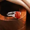 Anillo de Plata de Ley S925 con Dijes, Jade Hetian y Cristal Rojo del Sur para Mujer, Anillo de Piedras Preciosas Versátil, Sencillo y Moderno