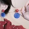 Pendientes Redondos Geométricos de Contraste Rojo y Azul Estilo Hong Kong Aguja de Plata Lujo Accesible Pendientes de Gama Alta Pendientes de Moda Personalizados para Mujeres