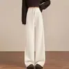 Pantalones Casuales de Cachemir Rectos de Pierna Ancha Otoño Cintura Alta Diseño con Cordón Holgados Adelgazantes Caída Pantalones de Pierna Ancha