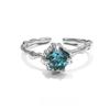 Diseño que no se desvanece, Anillo de Zircón Azul para Mujer, Anillo Abierto para el Dedo Índice estilo Ins, Forma Geométrica, Lujo Ligero
