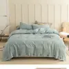 Juego de Cuatro Piezas de Algodón Puro Estilo Japonés de Lujo Ligero, Estilo Sencillo, Funda Nórdica con Tejido Jacquard Lavado, Funda de Colcha, Sábana Ajustable, Sábana Plana, Ropa de Cama
