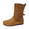 Botines Retro de Caña Media de Dos Vías Botas de Moda Vaqueras Occidentales Botas Planas Martin Simples Cómodas Casuales para Mujer Otoño Invierno