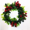 Simulación Hojas de Navidad Agujas de Pino Pátina Bayas Rojas Corona Guirnalda de Navidad Decoración Festiva Arreglo Festivo Círculo de Alambre de Hierro