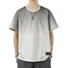 Camiseta de Algodão de Manga Curta Masculina Verão Nova Moda Solta Gola Redonda Mudança de Cor Gradiente Manga Curta Camiseta Masculina Top Versátil