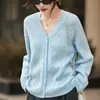 Cárdigan de Lana 100% de Estilo Holgado para Mujer, Cuello en V, Tejido de Trenzas, Agradable al Tacto, Suave, Cálido, Prendas de Punto, Suéter Abrigo a la Moda