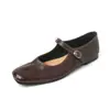 Zapatos Mary Jane Lavados a la Piedra de Piel de Caballo para Mujer, Planos de Boca Baja, Nuevos de Otoño e Invierno, Piel Genuina, Punta Redonda, Hebilla, Bajos, Planos Retro