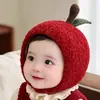 Gorro para Bebé con Forma de Manzana Roja para Niñas Pequeñas, Gorro Cálido de Lana para Otoño e Invierno, Gorro de Protección para Orejas de Recién Nacido