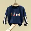 Blusa Patchwork Casual para Menina Roupas de Algodão Puro Infantil Novo Estilo Moda Tendência Manga Longa Primavera e Outono