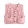 Ropa de punto para mujer de Amazon Transfronteriza Estilo Europeo y Americano Chaleco de Punto Grueso con Cuello en V Suéter Corto Casual de Moda y con Estilo