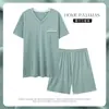 Pijama de Modal para Hombre Verano Algodón Seda Manga Corta Pantalones Cortos Pulóver Tallas Grandes Jóvenes Delgado Traje para Casa