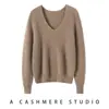 Novo suéter de outono e inverno 100% caxemira pura, elegante e quente, cor sólida, manga longa, solto, macio, confortável e adequado para mulheres